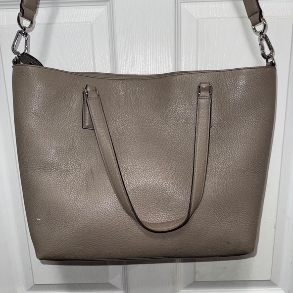Tory Burch Pebbled Leather Taupe-Gray Tote Tassel Shoulder Bag Handbag Purse‎ - Picture 5 of 16